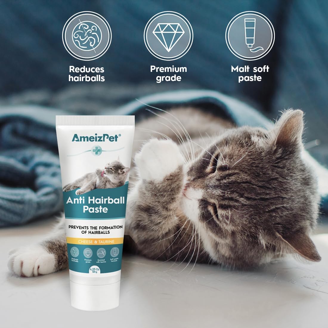 AmeizPet Hairball Remedy for Cats, Cheese Flavour, 4.23 Oz (120g)