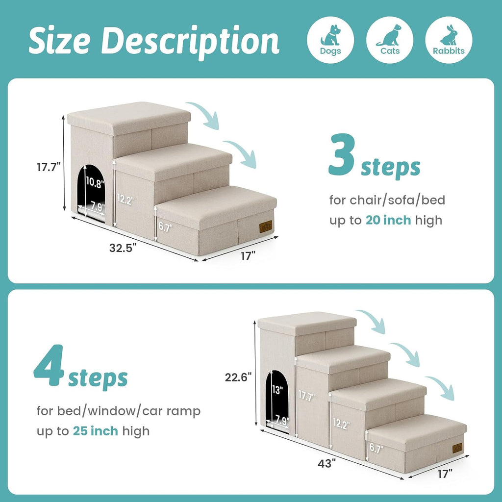 COZY KISS Dog Stairs with Storage, 22.6" H Dog Steps with Condo, 4-Step