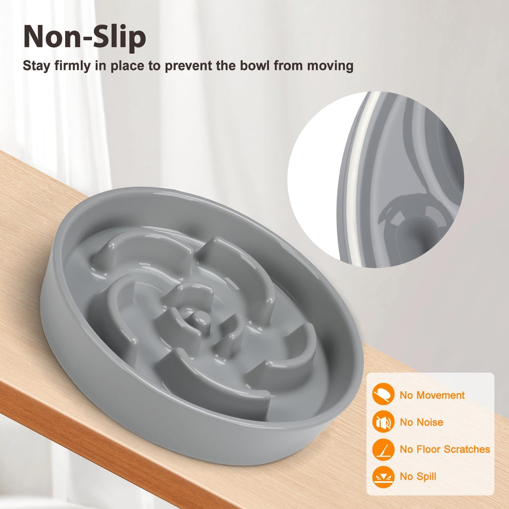 Ceramic Slow Feeder Dog Bowl, 2 Cups Maze Puzzle Dish to Slow Down Eating