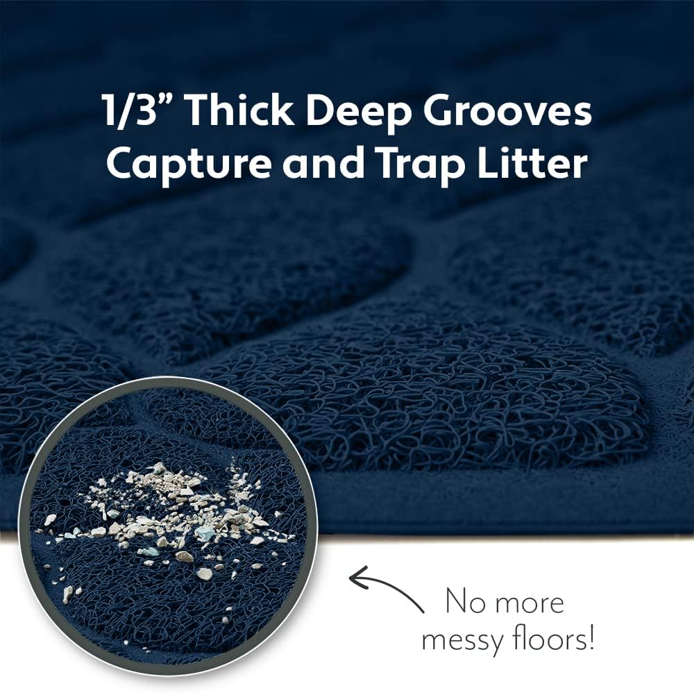 MIGHTY MONKEY Waterproof Cat Litter Box Mat, BPA Free, 24x17 Navy | Easy Clean Floors, Textured Backing, Soft on Sensitive Kitty Paws, Cats Accessories, Less Waste, Stays in Place