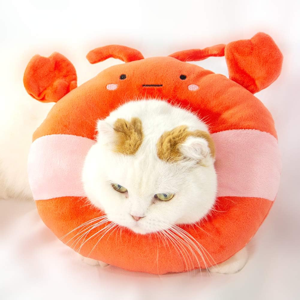Adjustable Cat Recovery Collar Soft,Cute Pet E-Collar Neck Cone After Surgery Wound Healing Protective Cone Fit for Kitties, Small Dogs(ELC05-lobster-l)
