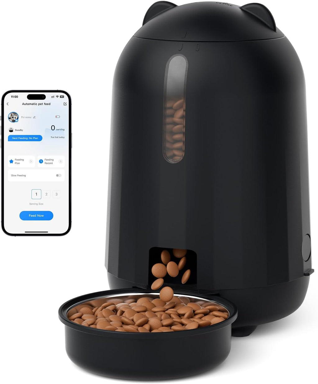 PAPIFEED Automatic Cat Feeder with App, WiFi Auto Cat Feeder, 3L Slow-Feed Cat Food Dispenser for Dry Food, Dual Power Supply Timed Pet Feeder for Small Dog, 10 Meals/Day, 6 Portions/Meal, Black