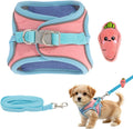 Bunny Harness and Leash Set Double Buckle | Soft Rabbit Harnesses with Carrot | Adjustable Reflective Strips Jacket Escape-Proof Vest for Puppy Guinea Pigs Pet Ferret Walking(Blue-Pink-M)
