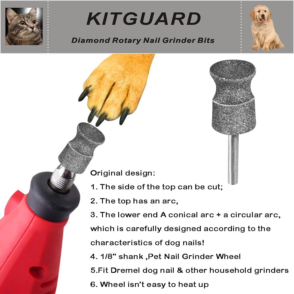 Diamond Dremel Dog Nail Grinder Bits for Rotary Tool-1/8'' Dremel Dog Nail Grinder Attachment-Pet Bit Work for Animals Nail Care (XX Large Q)