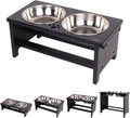 HTB Elevated Dog Bowl Stand with 2 Stainless Steel Bowls-7" H Medium Black | Raised Dog Bowl Stand, 7"tall, 29 Oz Bowls, for Medium Sized Dogs, Pet-safe, Solid Bamboo