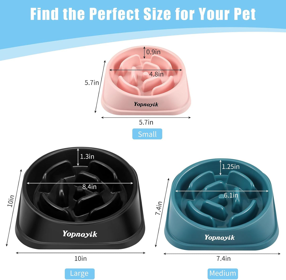 Slow Feeder Dog Bowls for Medium Dogs & Cats | Non-Slip Base, Anti-Choking Design, Reduces Bloating & Overeating, Easy to Clean, 1.5-2 Cups