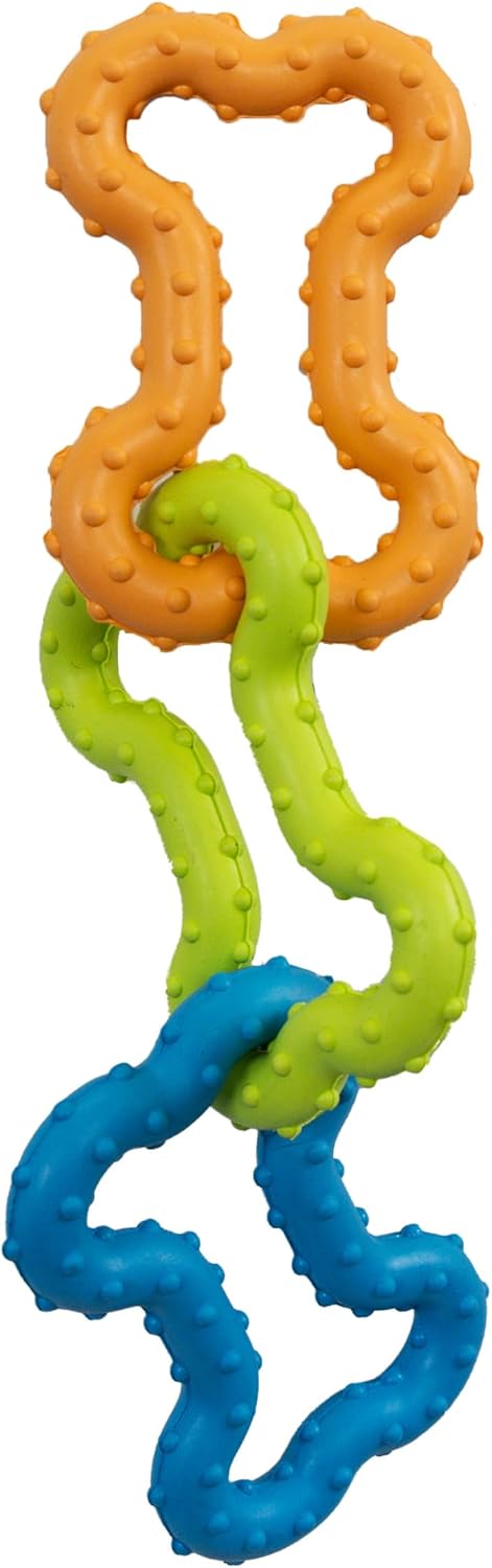 Bone Tugz Dental Dog Chew Toy, Floppy & Textured, 6.3" | Helps Keep Teeth Clean, Massages Gums, Linked Rubber Bones, Fetch & Tug, Light Chewers, Small Dogs & Teething Puppies