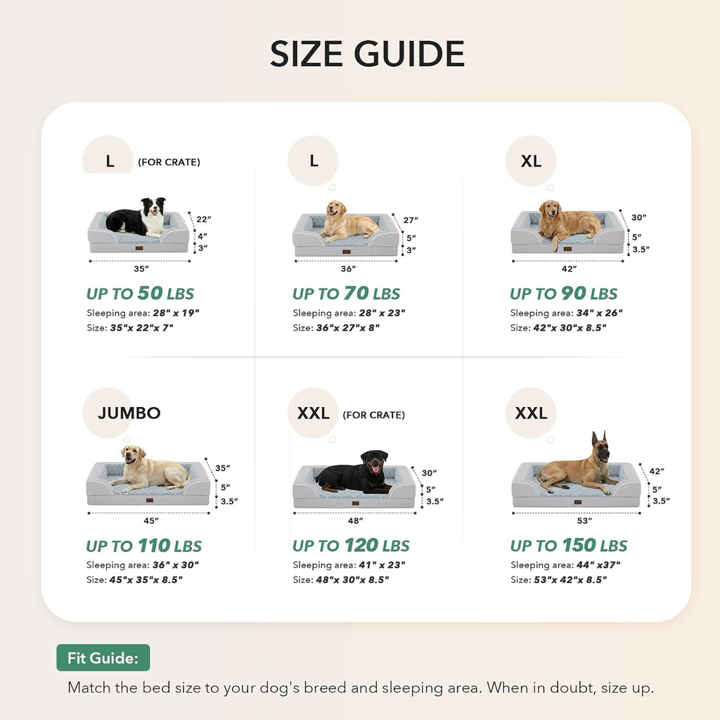 Orthopedic Dog Bed for Extra Large Dogs, 53x42in, Light Grey
