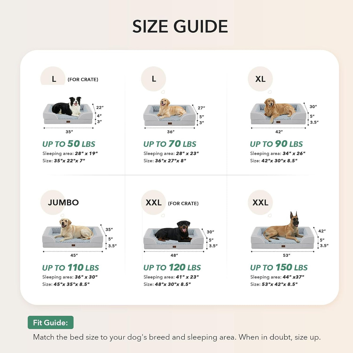Orthopedic Dog Bed for Extra Large Dogs, 53x42in, Light Grey