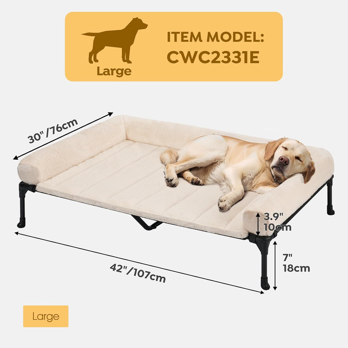 Veehoo Elevated Dog Beds Large Sized Dog with Fluffy Plush Bolster Cushion