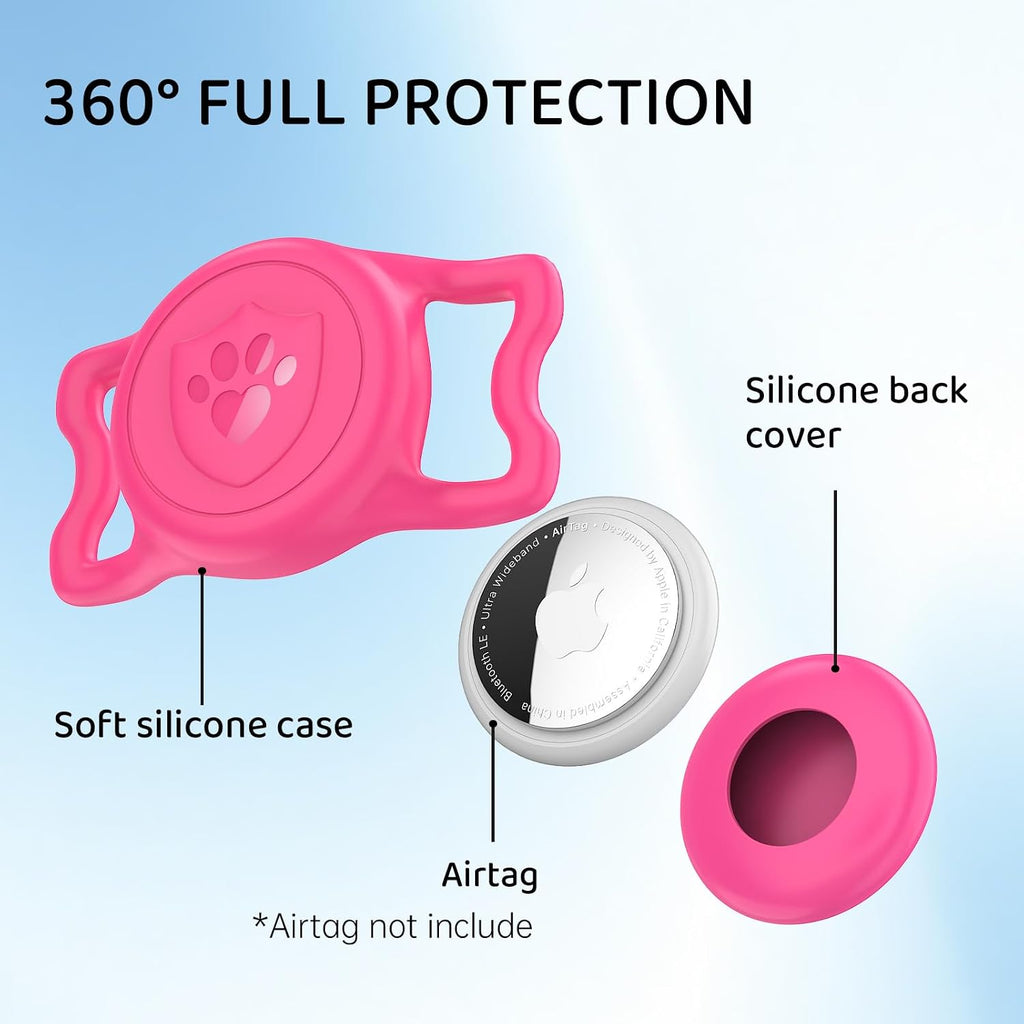 IP68 Waterproof AirTag Holder for Dog Collar, Silicone, Rose Red
