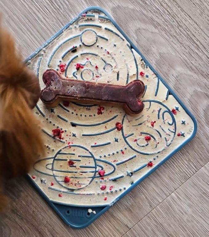 OHMO Large Lick Mat for Dogs&Cats, Space Pattern, 2pcs, Brick Red&Coral | Pet Enrichment Toys, Slow Feeder, Textured Silicone Surface, Strong Suction Cups, Anxiety&Boredom Relief, Easy-Clean