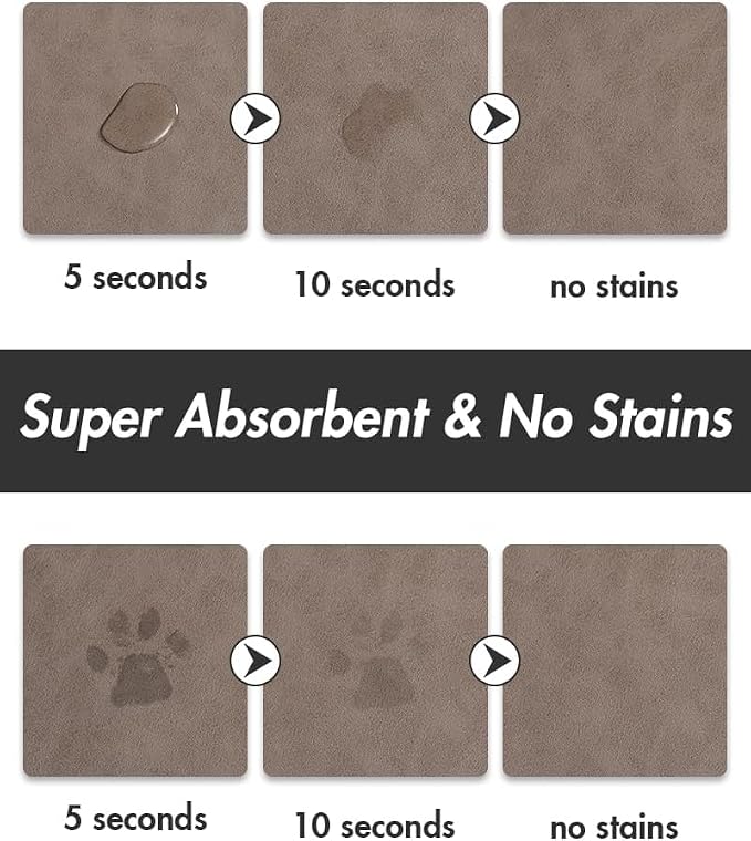 MontVoo Absorbent Dog Food Mat-Dog Mat for Food and Water Bowl | Quick Dry Pet Dish Mat, No Stains & Easy Clean Cat Rug for Messy Drinkers Cat Accessories Pet Supplies, 17"x28", Brown