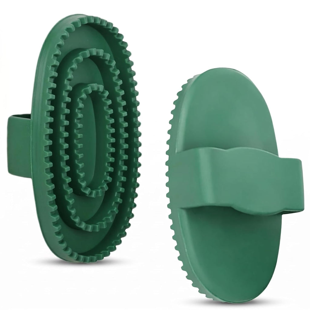 Horse Brush Set, 2 Pack Large Rubber Curry Comb, Horse Grooming Brush & Deshedding Tool for Short Haired Dogs, Flexible Pet Bathing Massage Comb Rubber for Loose Hair & Mud Removal, Green, 5.7"x3.7"