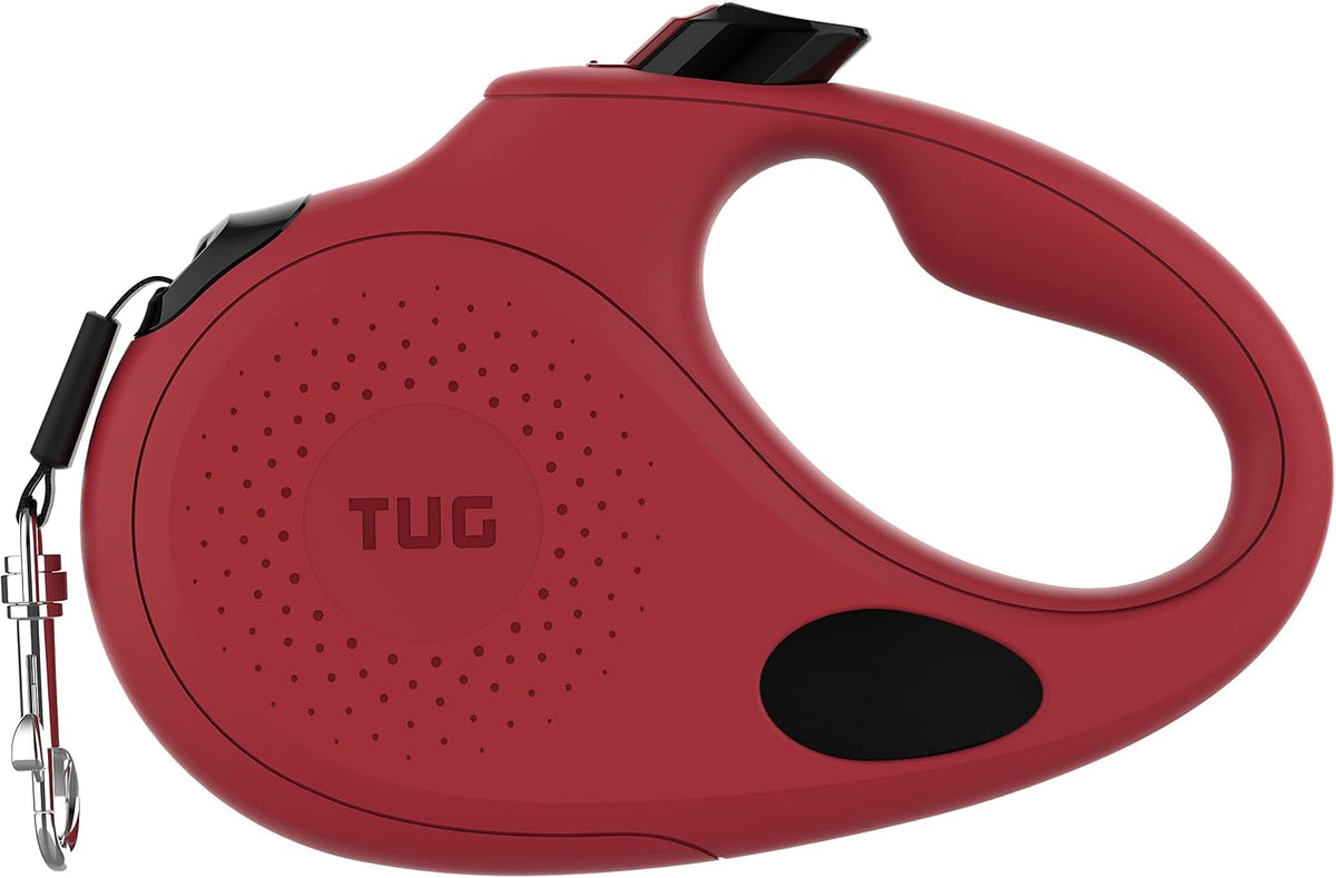 TUG Oval 360° Tangle-Free Retractable Dog Leash with Integrated Waste Bag Dispenser (Large, Red)