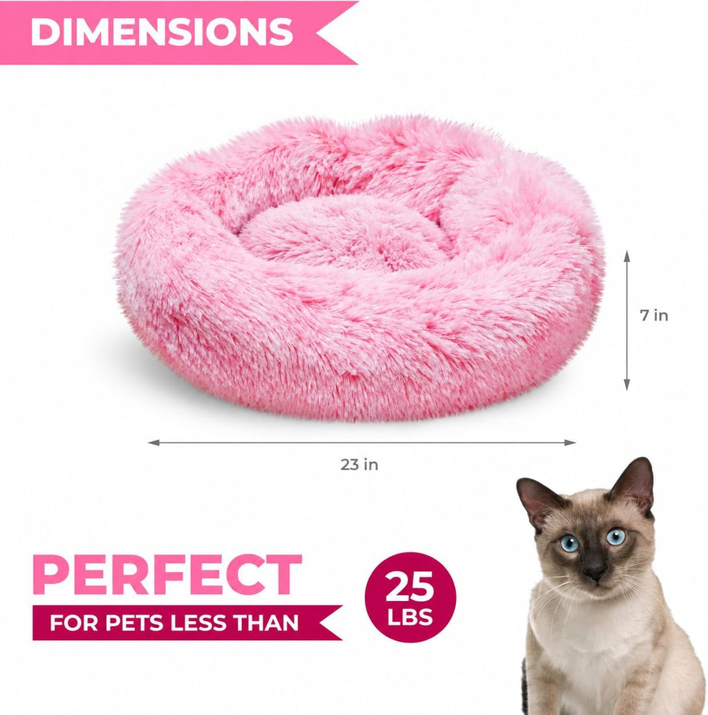 Whiskers & Friends Cat Beds for Indoor Cats, Fluffy Pink Cat Bed Small Dog