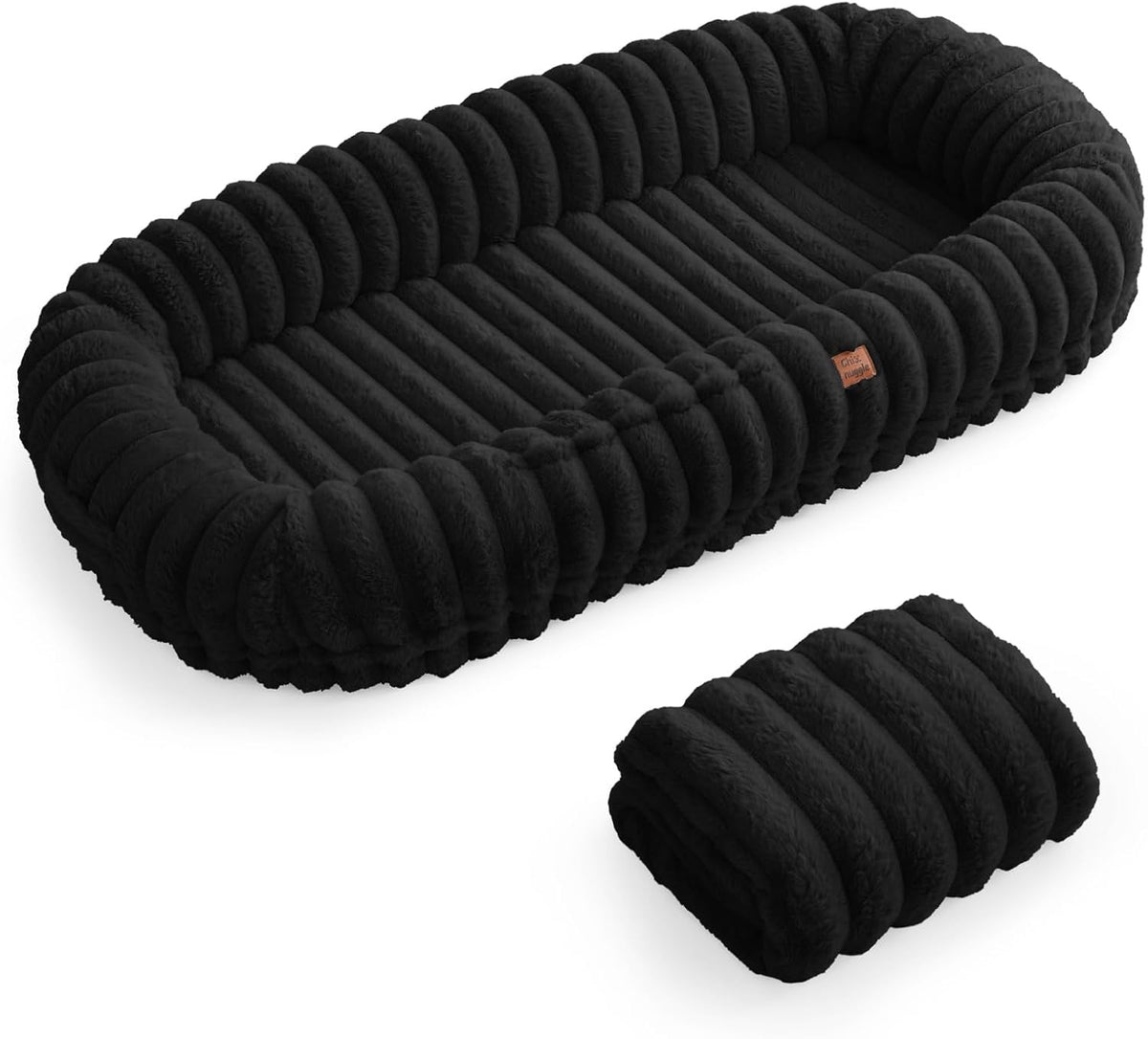 ChiXnuggle Orthopedic Human Dog Bed,Striped Faux Fur Washable Cover,Blanket