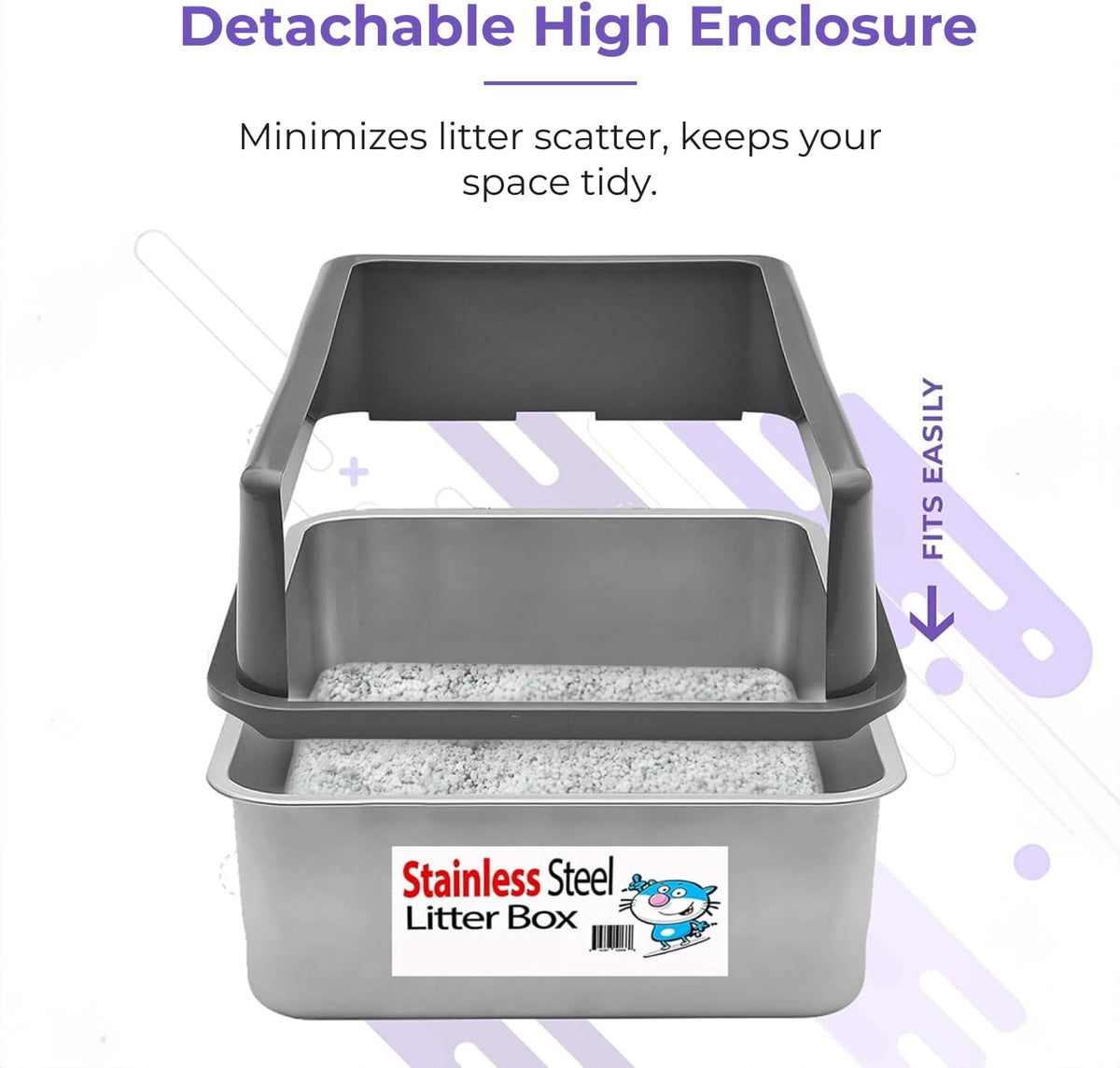 iPrimio Stainless Steel Cat Litter Box, XL 23.5" x 15.5" with Enclosure | High sided steel box with a detachable enclosure that cuts litter scatter and spray. Rust proof and odor resistant for life.