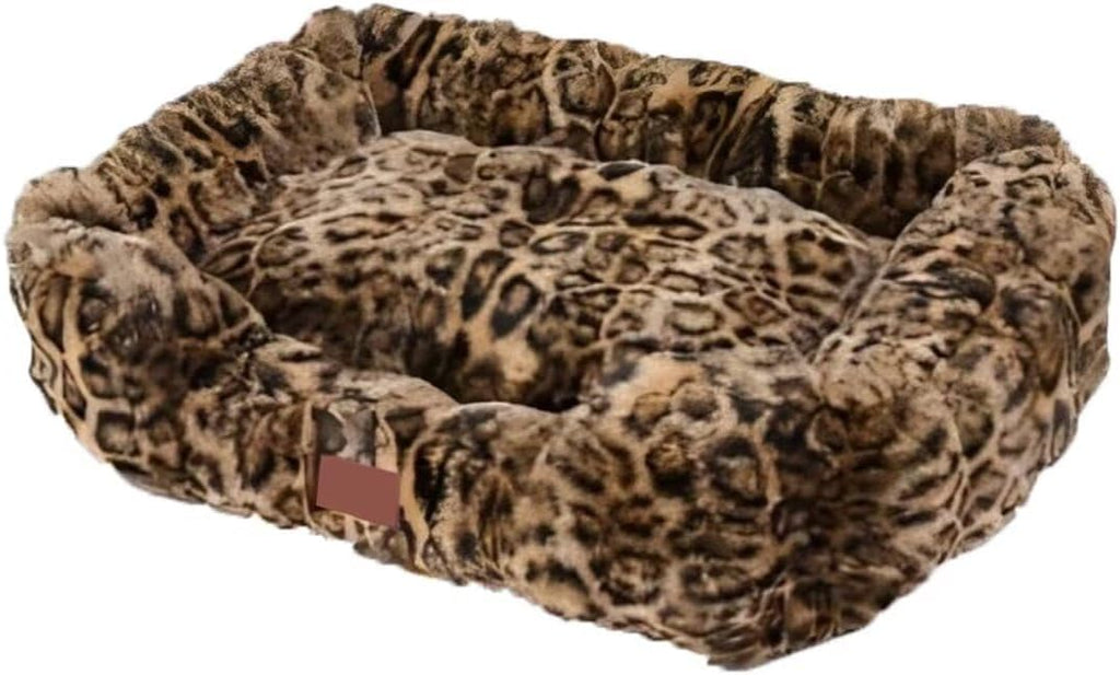 Washable Orthopedic Dog Bed,Rectangle Fleece & Luxury Pet Bed with Removable Zipper Cover & Anti-Slip Bottom,Suitable for Medium Large Dogs,40x30x7.5inches,Leopard Brown