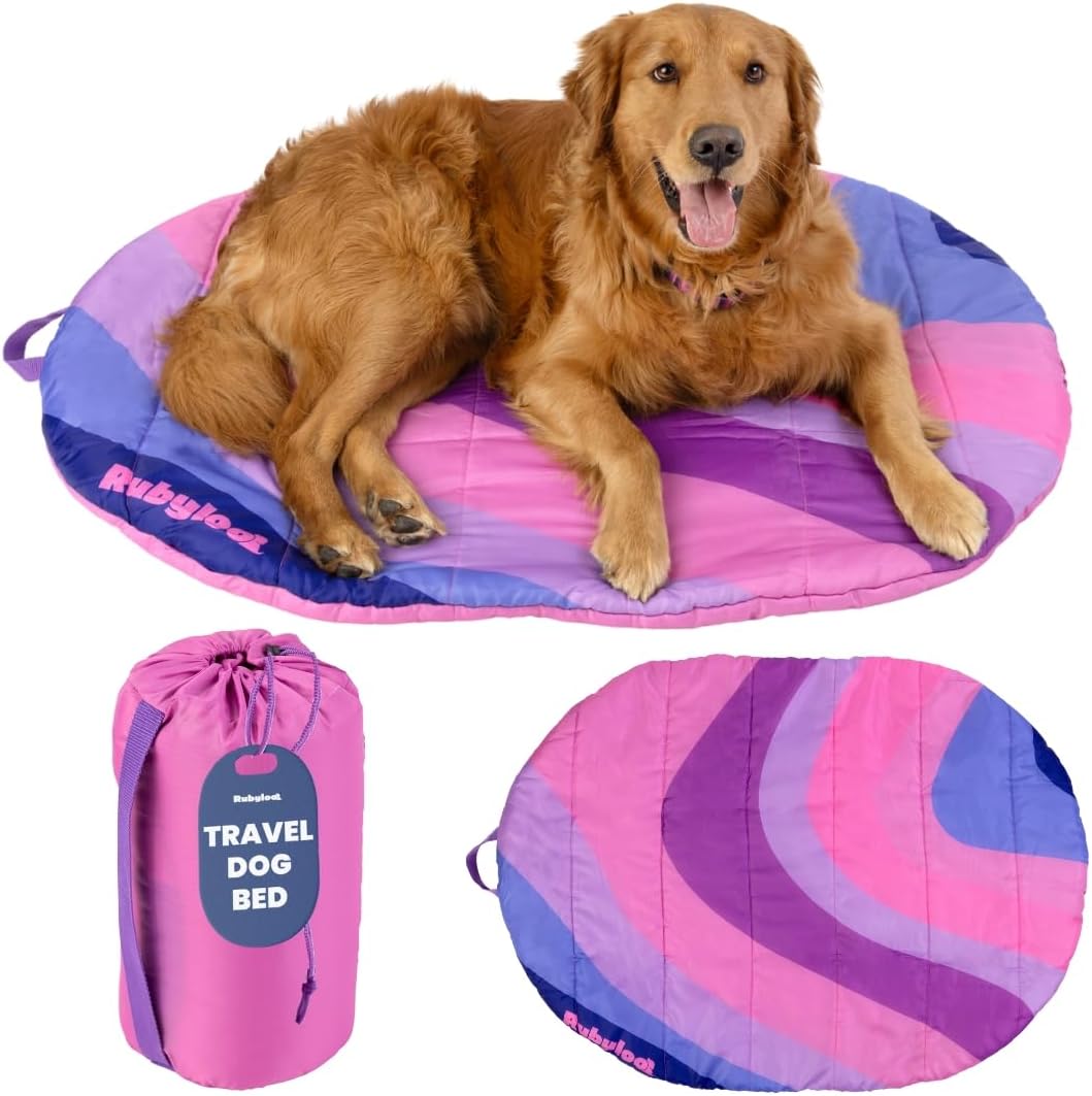 Travel Dog Bed, 42x30in, Foldable & Packable with Carry Bag, Pink