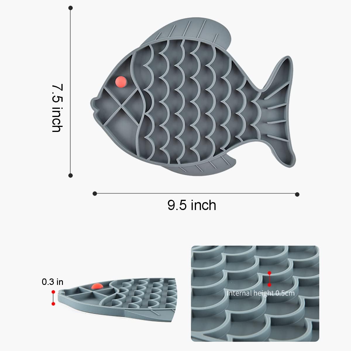 Slow Feeder Cat Bowls, 2 Pack Fish-Shaped Silicone Puzzle Feeders for Healthy Eating & Anxiety Relief - Lick Treat Mat for Dogs & Cats (Blue+Grey)