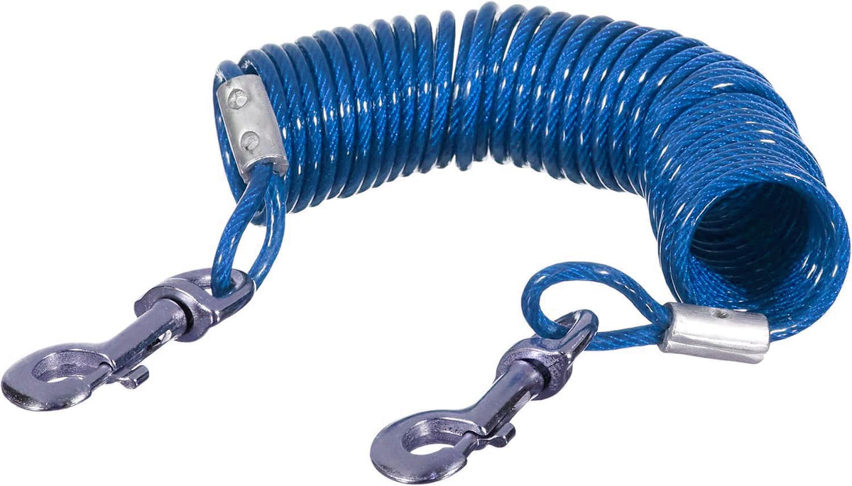 12 Foot Pet Coiled Tie Out Cable - Blue - Retracts Easily and Quickly to Avoid Tangles