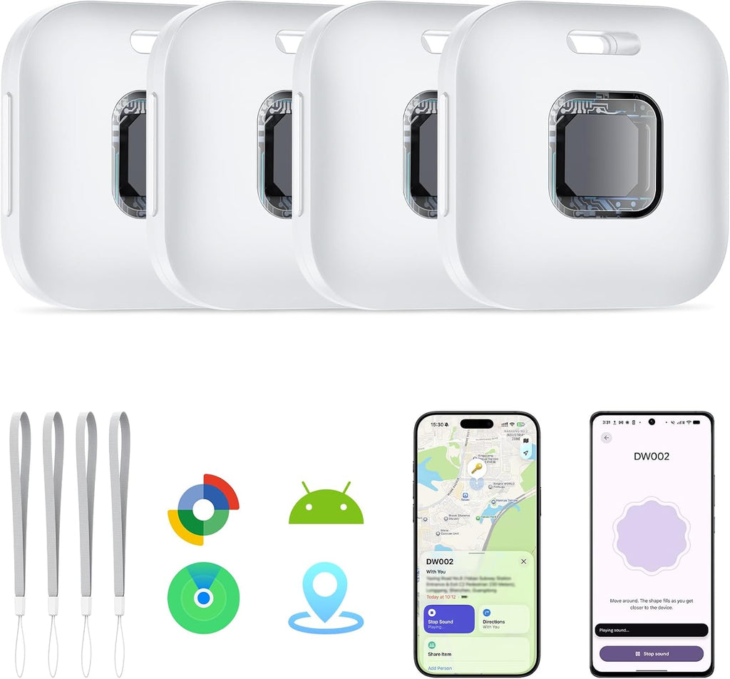 Hoxe Air Tracker Tags-4 Pack for iOS & Android, Smart Tag for Key, Bag, Pet