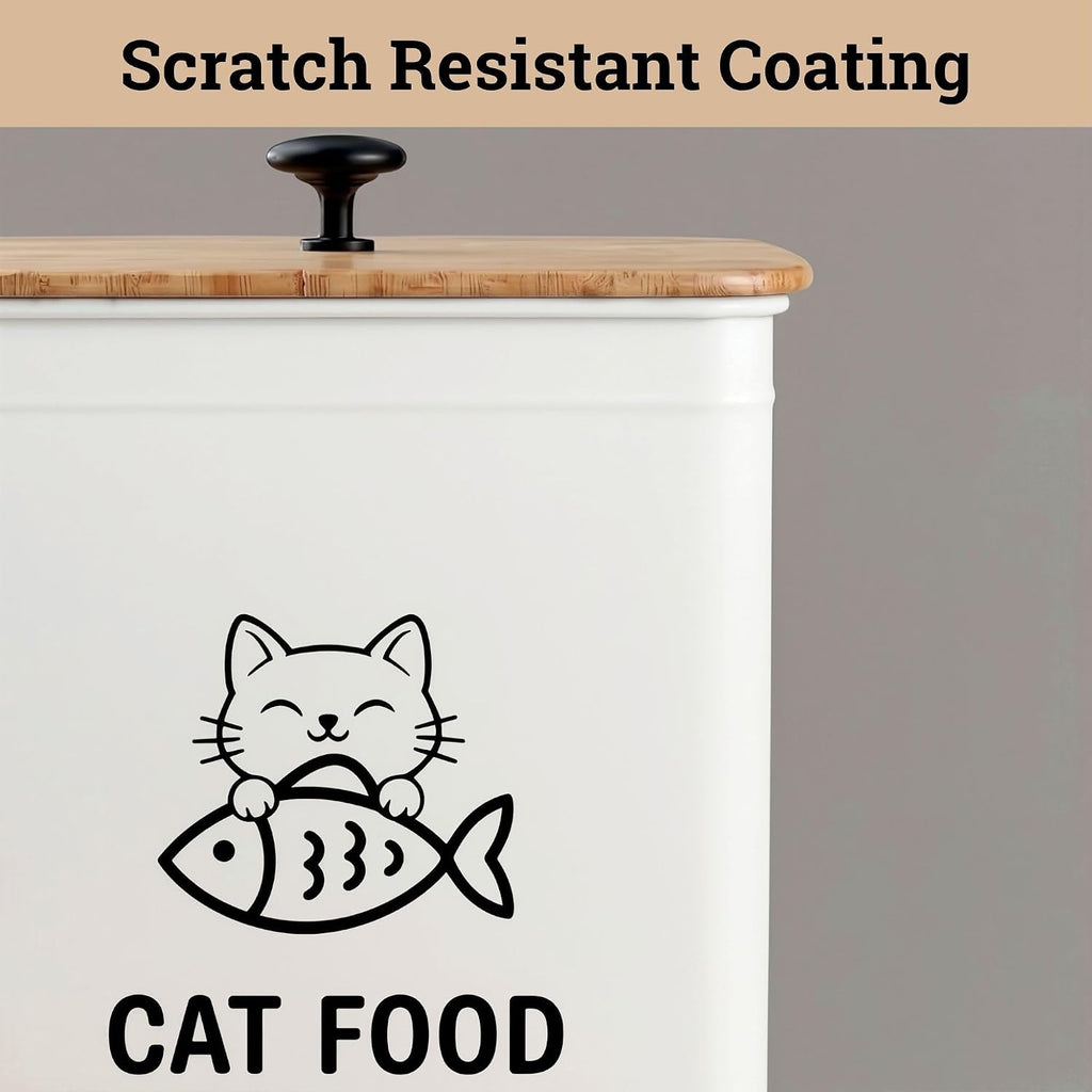 Metal Cat Food Container with Scoop 5-7 lb (25 Cup), w/ Airtight Bamboo Lid
