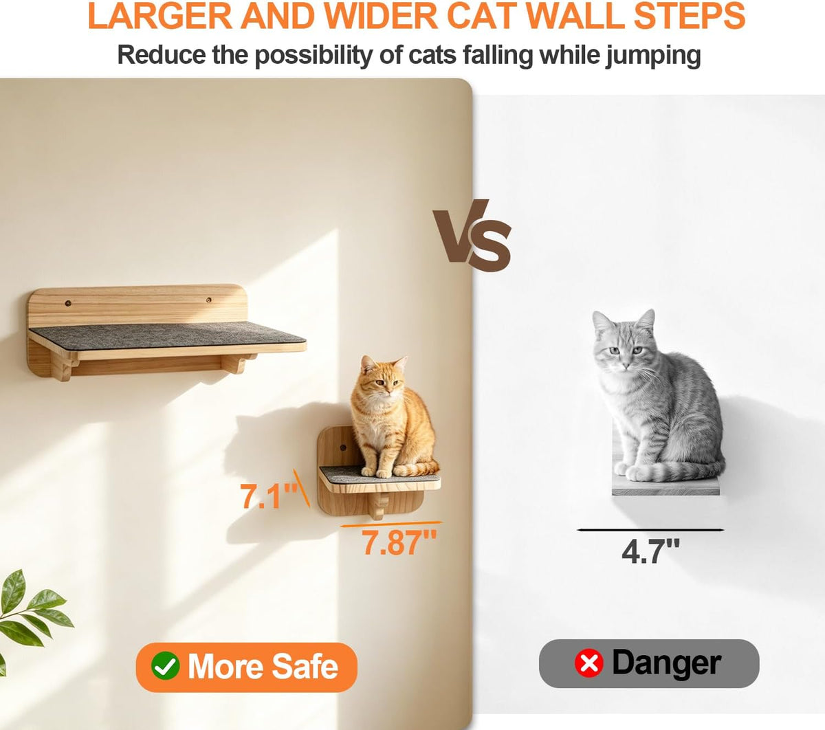 Cat Wall Shelves - Wood Cat Shelves for Wall with Scratching Mat, Floating Kitty Stairs & Steps for Climbing, Jumping and Napping