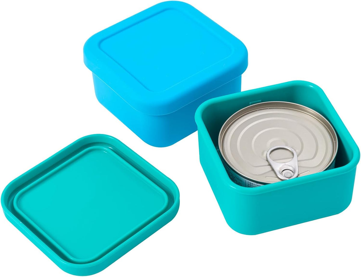 Cat Can Cover 5.5 oz Canned Food Storage Container, 2Pack Silicone Can Sealer with Airtight Lids Compatible with 5.5oz Friskies & 3.5oz Cesar Dog Can for Fridge to Keep Fresh (Turquoise and Blue)