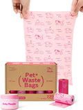 Dog Poop Bags Refill Rolls, 320 Bags, Pink | Baby Powder Scented, Extra Thick, 60% Recycled Plastic, Easy-Peel Sticker, 16 Bags Per Roll, Dual Pink Designs