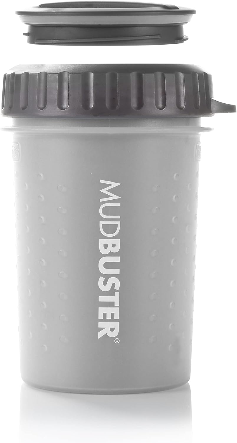 Dexas Lidded MudBuster Medium Dog Paw Cleaner, Light Gray, Fits 1.5"-2.5" Wide Paws, Gentle Silicone Bristles for Quick, Easy Cleaning 