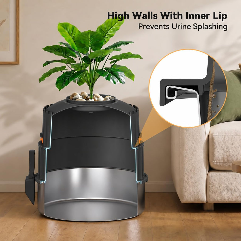 Hidden cat Litter Box Featuring a Stainless Steel Tray, Faux Greenery, an Activated Carbon Packet, and a Scoop; Plant-Style Litter Box Furniture; Includes a Free Litter mat