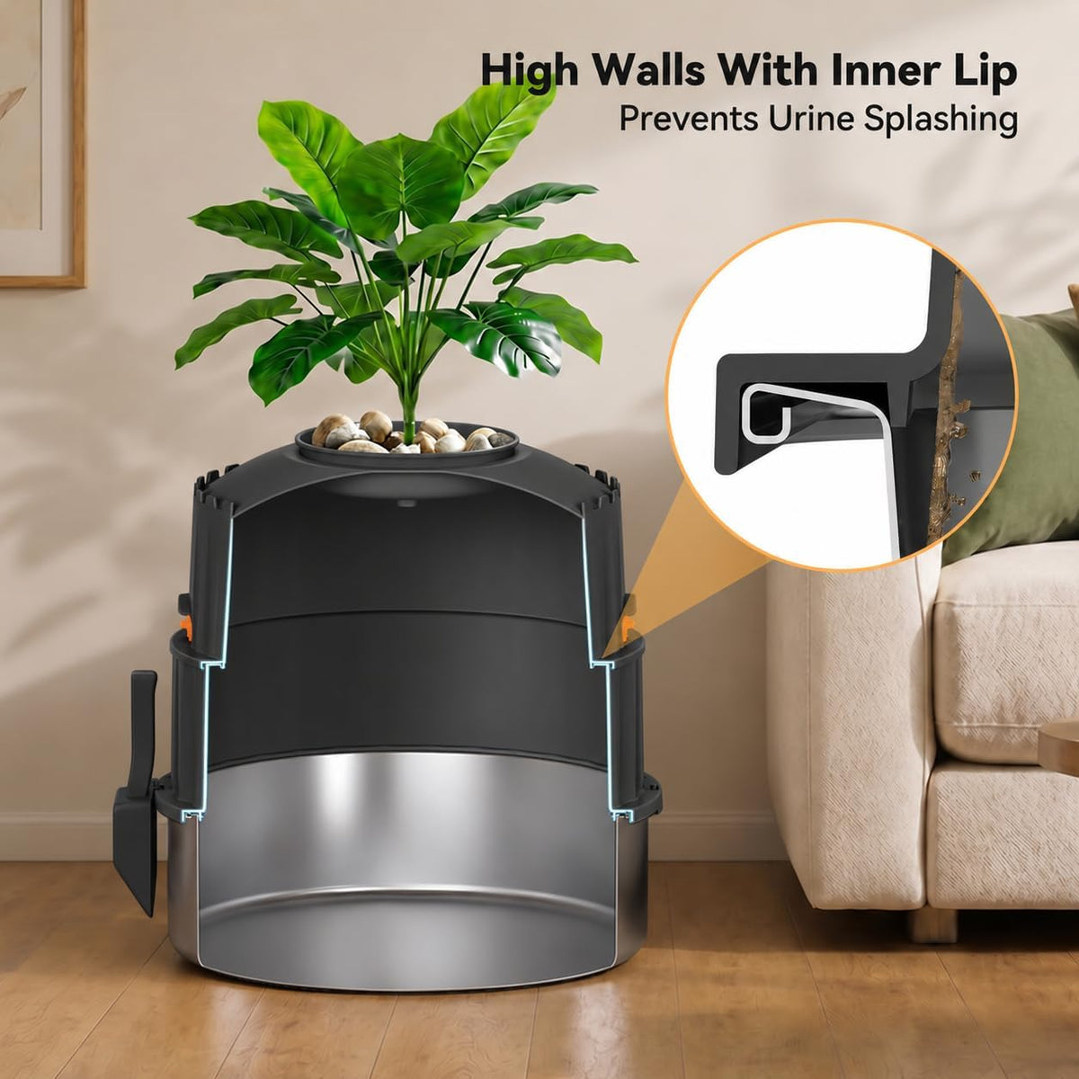 Hidden cat Litter Box Featuring a Stainless Steel Tray, Faux Greenery, an Activated Carbon Packet, and a Scoop; Plant-Style Litter Box Furniture; Includes a Free Litter mat