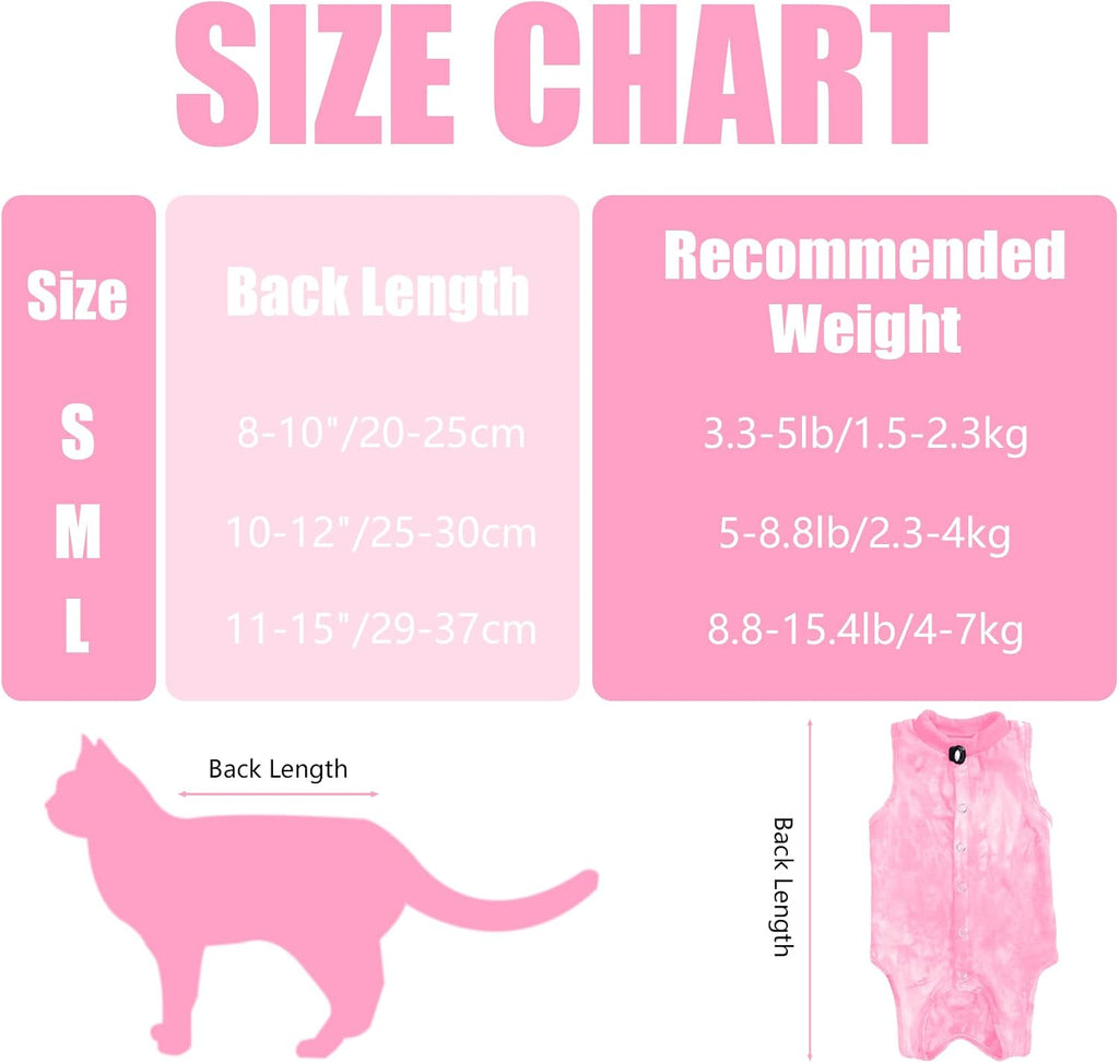 Cat Recovery Suit for Male and Female Surgical Post Surgery Soft Cone Onesie Tie Dye Cats Shirt Clothes Neuter Licking Protective Diapers Outfit Cover Kitten Spay Collar Alternative(Pink, M)