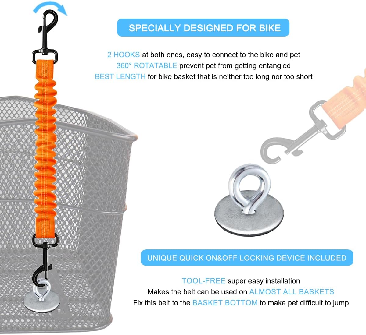 Dog Seat Belt for Bike Basket, Shock Absorbing Lead Bicycle Safety Leash