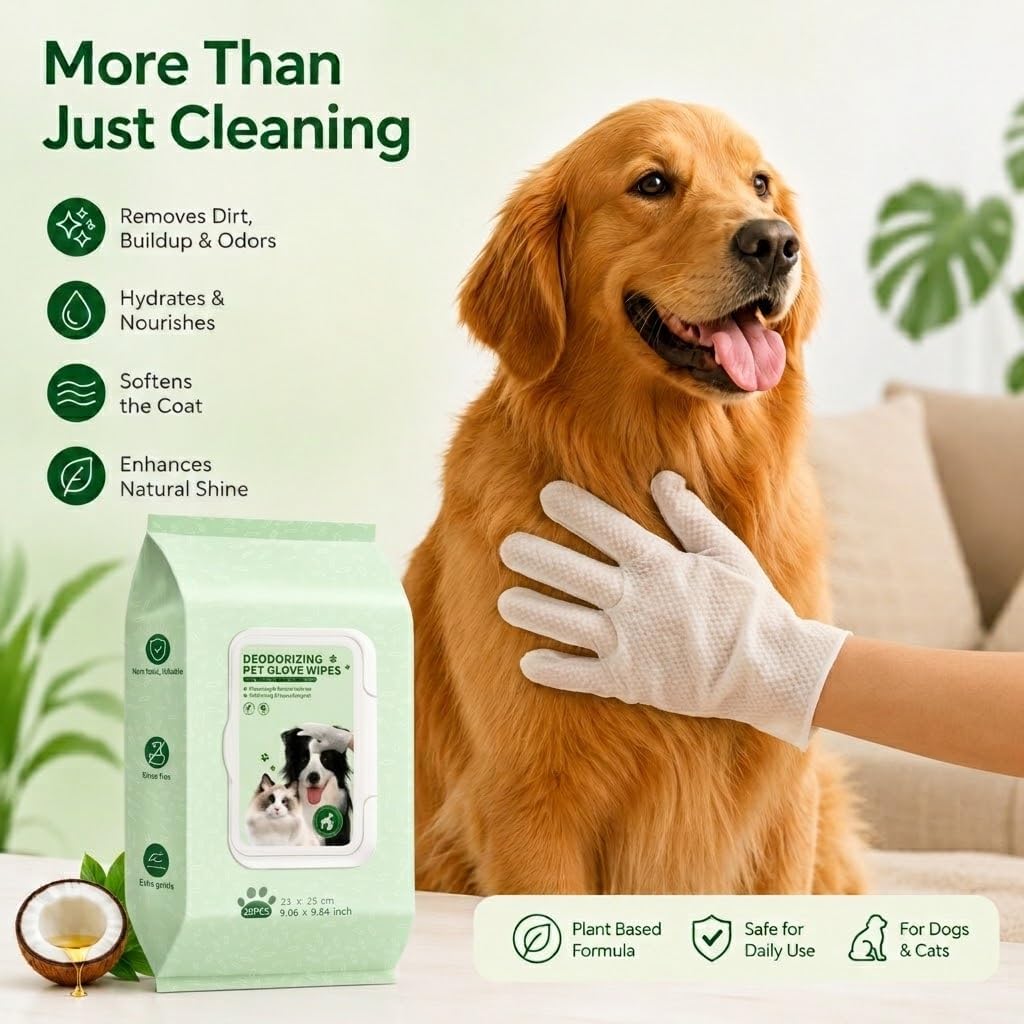 GLADFRESIT Pet Grooming Glove Wipes for Dogs & Cats, 90g, 20 Pcs