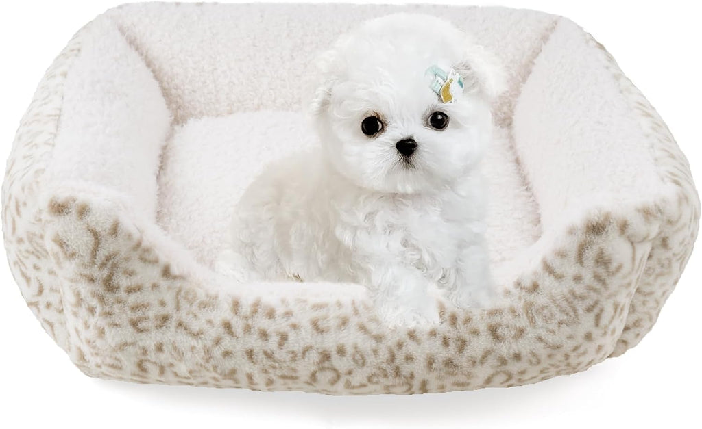 Smouatou Dog Soft Bed, Anti-Anxiety Puppy Cuddler Bed for Puppy Dog and Cat (Beige, S)