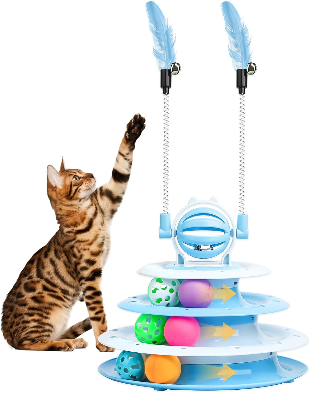 Goosheep Interactive Cat Toys Kitten Puzzle Ball with 2 Cat Teasers (Blue)