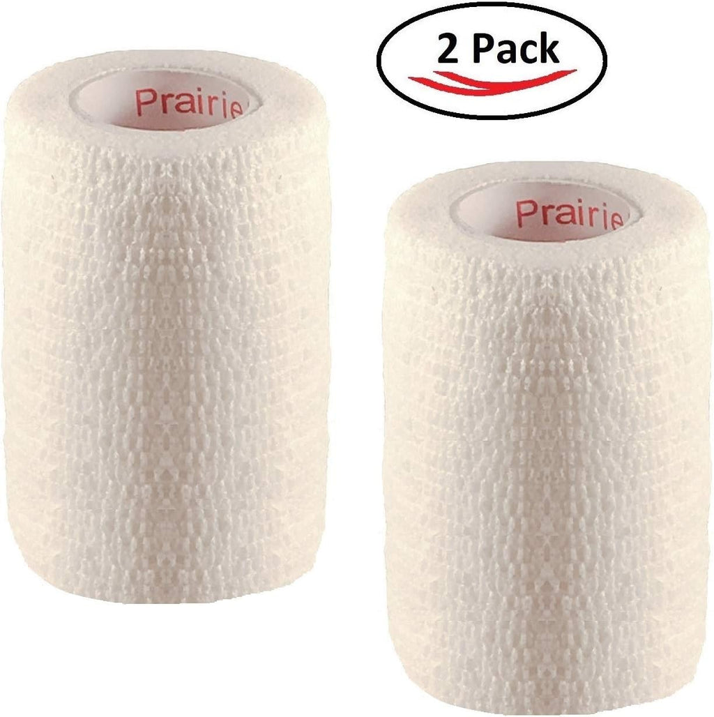 Vet Tape (White) (2 Pack) (3 Inch x 15 feet) Self Adhesive Adherent Adhering Cohesive Flex Self Stick Bandage Grip Roll Dog Cat Pet Horse