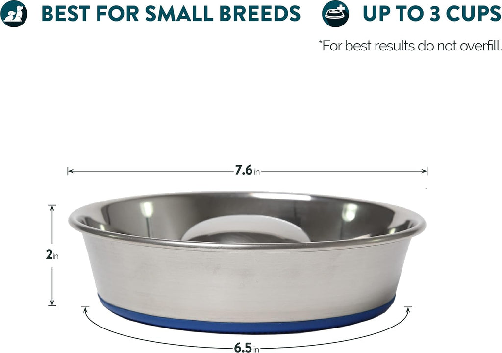 OurPets DuraPet Slow Feed Premium Stainless Steel Dog Bowl, Silver, Small (2040010300) | Helps pace rapid eaters at mealtime, durable and easy to clean, raised center dome design, a reliable everyday dish for pups 