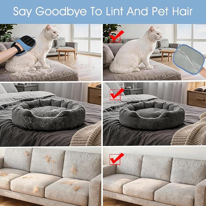 Pet Hair Removal Gloves, Electrostatic Pet Hair Remover Gloves Dog&Cat 2pcs