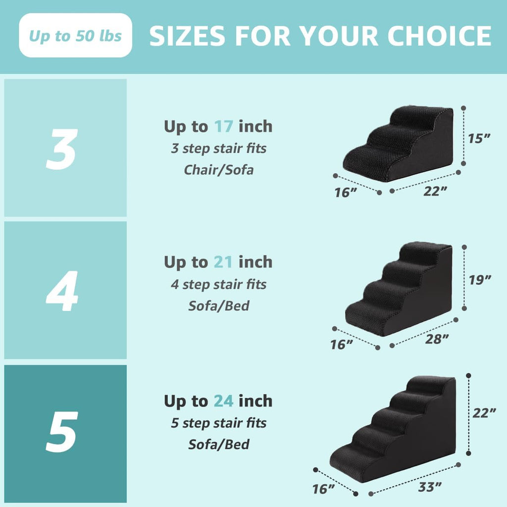 Oiilores Dog Stairs for Medium Dogs 22" H, 5-Step Dog Steps Ramp for High Beds and Couch with Anti-Slip Washable Cover and Durable High Density Foam, Black