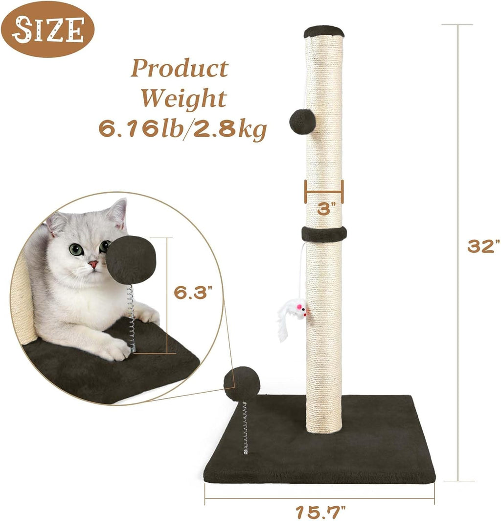 ANWA 32" Tall Sisal Cat Scratching Posts Tree for Indoor Cats Adults, Brown