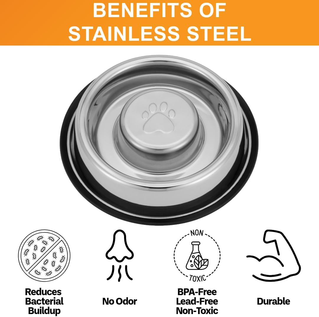 Neater Pet Brands Stainless Steel Slow Feed Bowl - Non-Tip & Non-Skid - Stops Dog Food Gulping, Bloat, Indigestion, and Rapid Eating (3 Cup) 