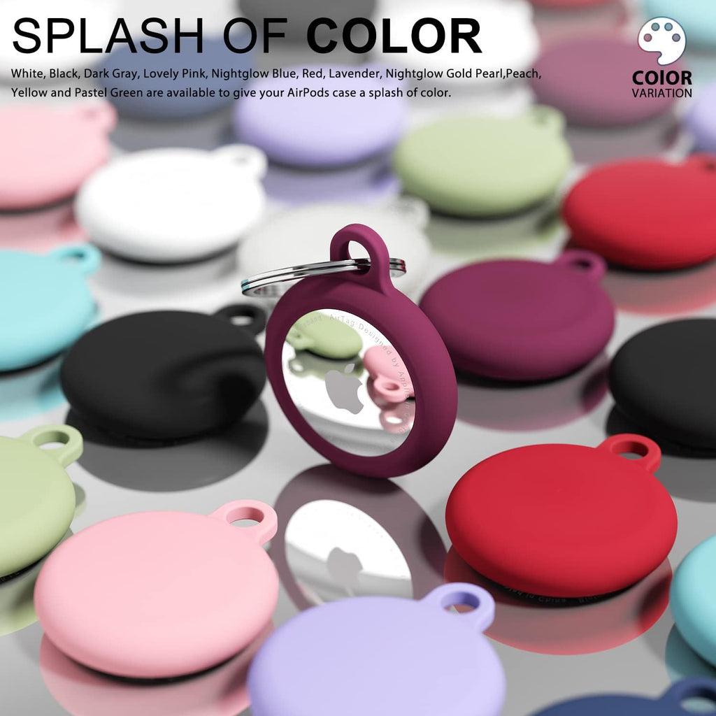 oakxco for Airtag Keychain Silicone, Airtag Holder with Key Ring, Air Tag Cover Cute Accessories for Kids, Luggage, Car Dog Collar, Compatible with Apple Airtag Case Waterproof, Burgundy Maroon Wine