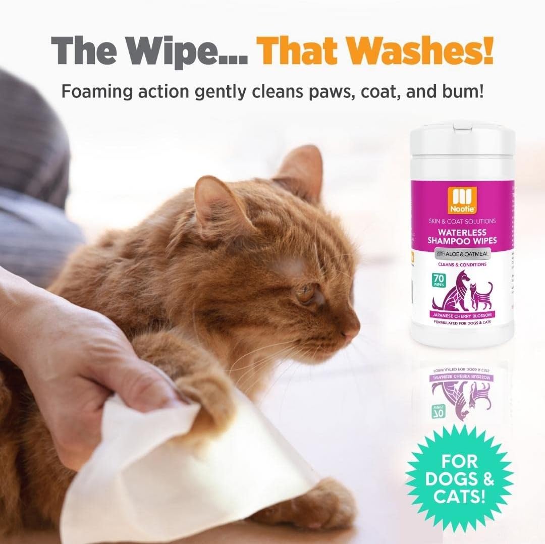Nootie Waterless Shampoo Wipes, Cherry Blossom, Long-Lasting Fragrance | 70 Ct, sold in 10,000+ vet clinics & pet stores, made in USA 