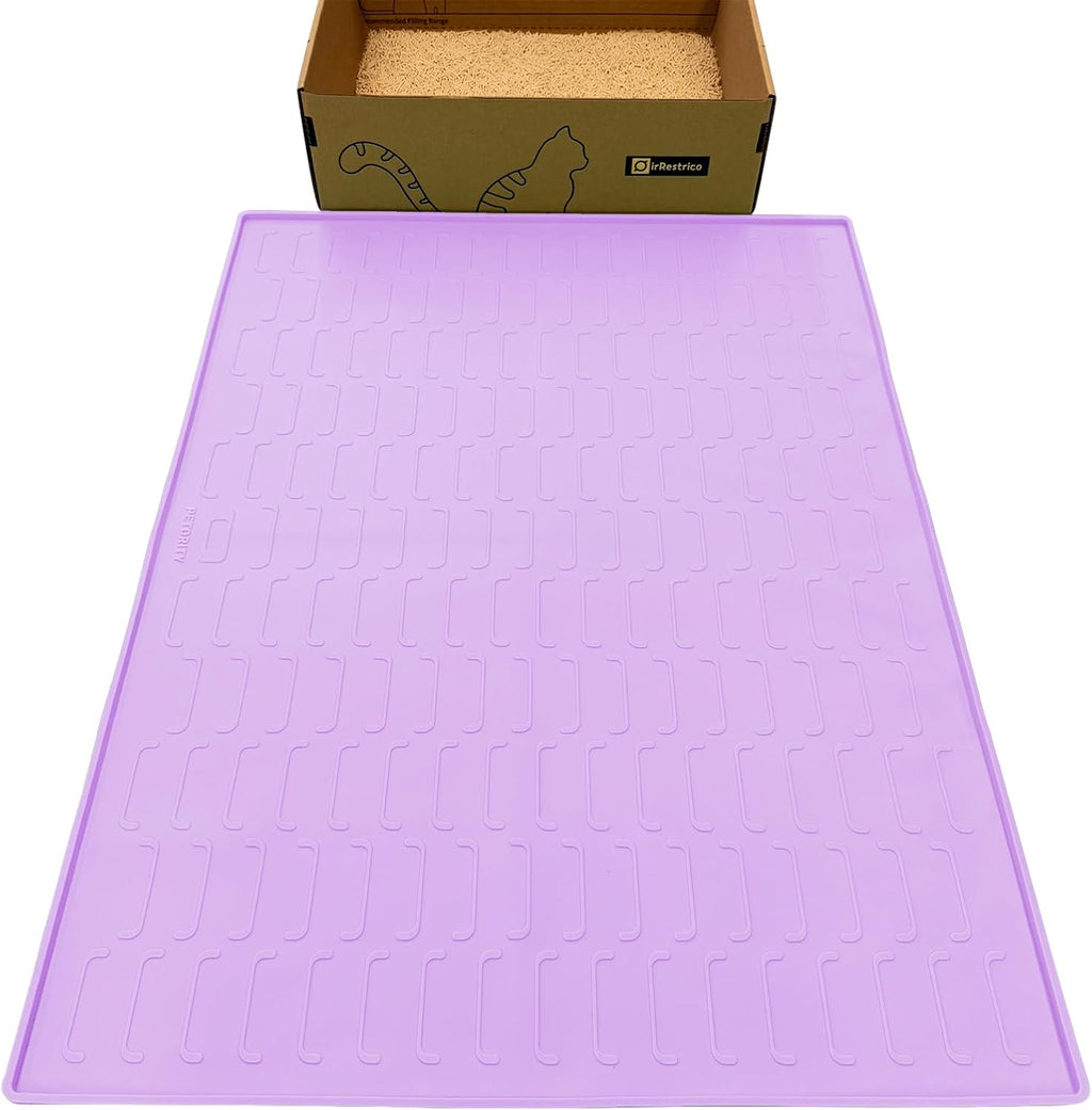 Cat Litter Mat, Large 32'' x 24'' Silicone Litter Box Mat for Litter Trapping, Waterproof, Non-Slip, Easy to Clean, Purple