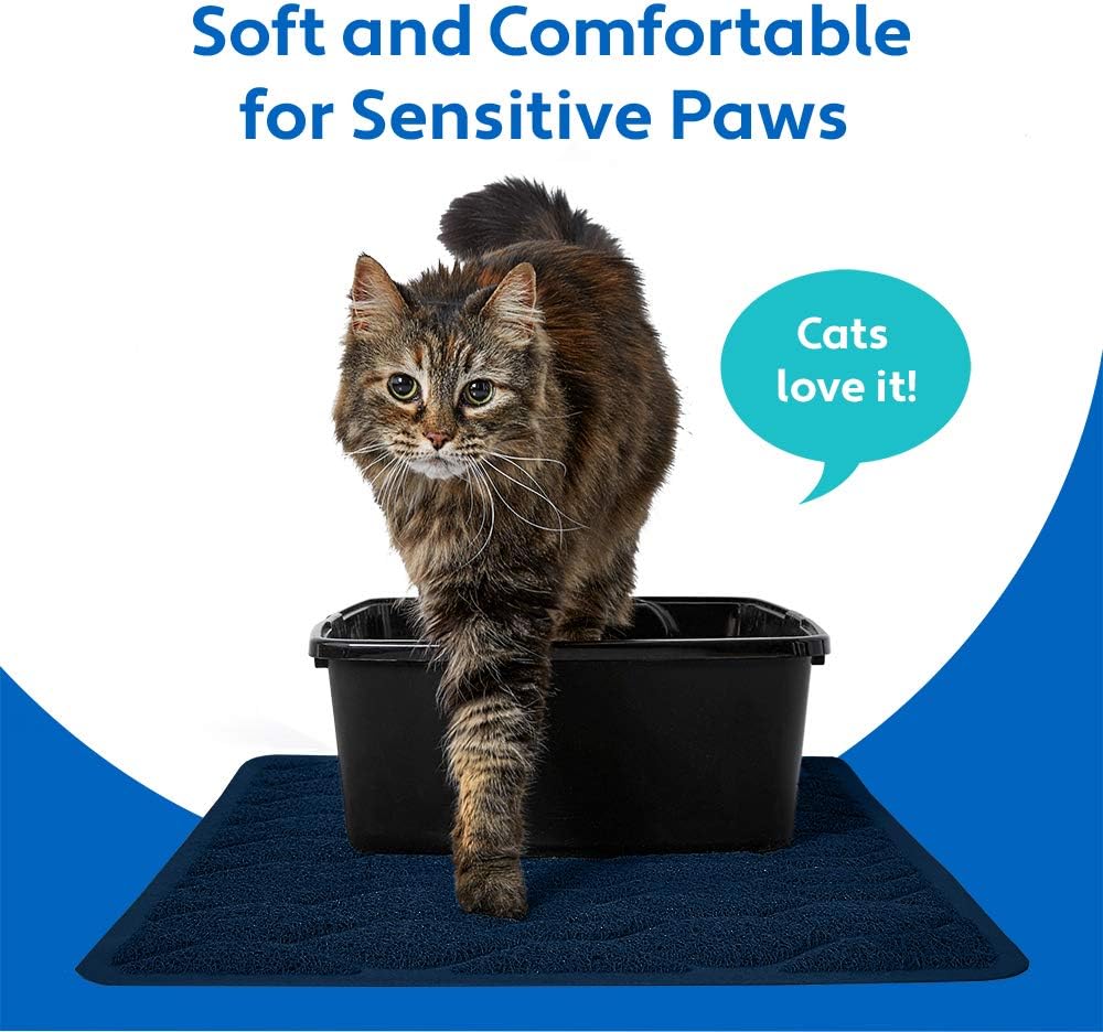 MIGHTY MONKEY Waterproof Cat Litter Box Mat, BPA Free, 24x17 Navy | Easy Clean Floors, Textured Backing, Soft on Sensitive Kitty Paws, Cats Accessories, Less Waste, Stays in Place