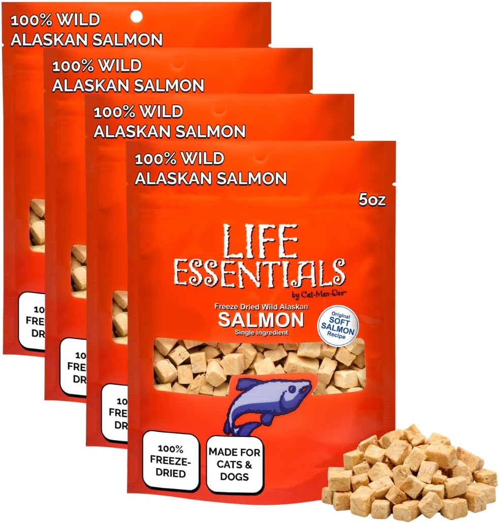 Life Essentials by Cat-Man-Doo | Freeze Dried Salmon Treats | 5oz Bag (4pk)